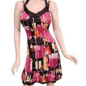 Lulumari,pleated,crinkled satin,ruffled,deep  V-neck,backless,bodycon,unique
